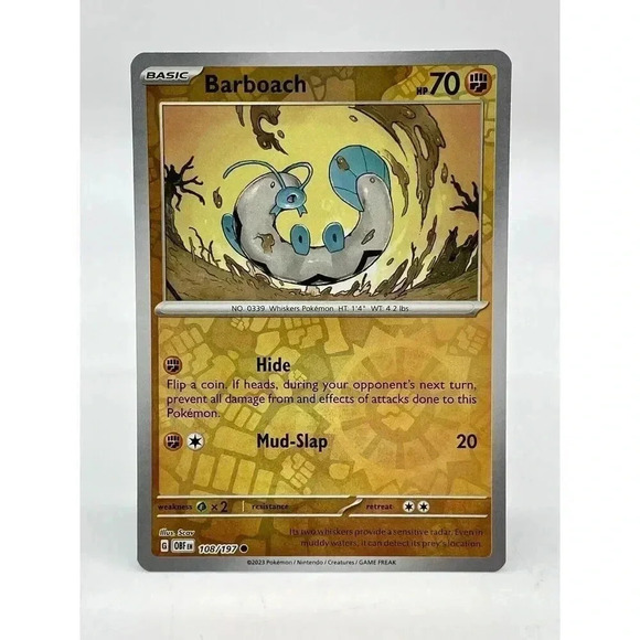 Barboach 108/197 Obsidian Flames Pokemon TCG Reverse Holo‎ Mint Unplayed - Picture 1 of 7